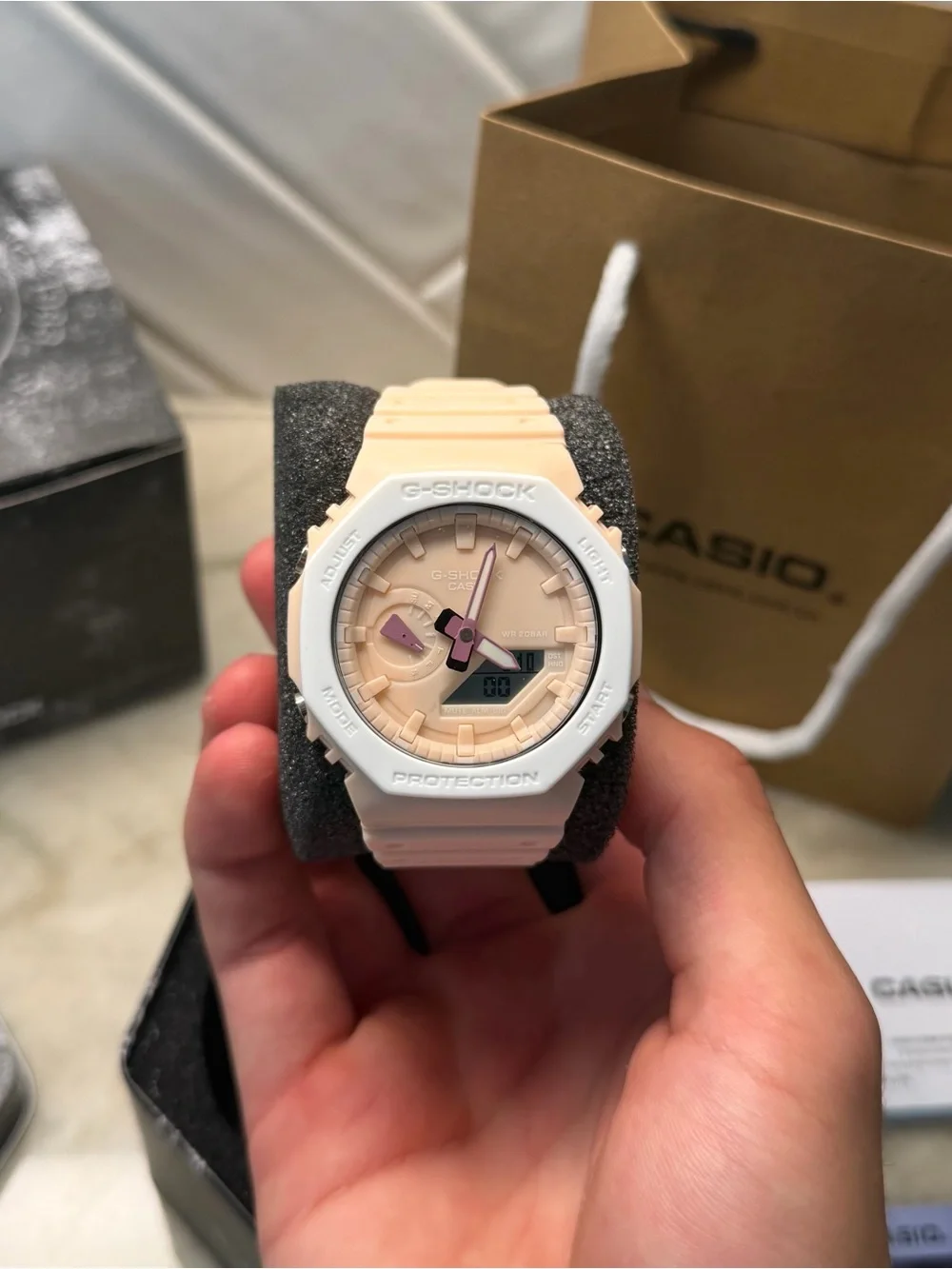 Casio G-Shock Men’s White and Peach Resin Sport Watch